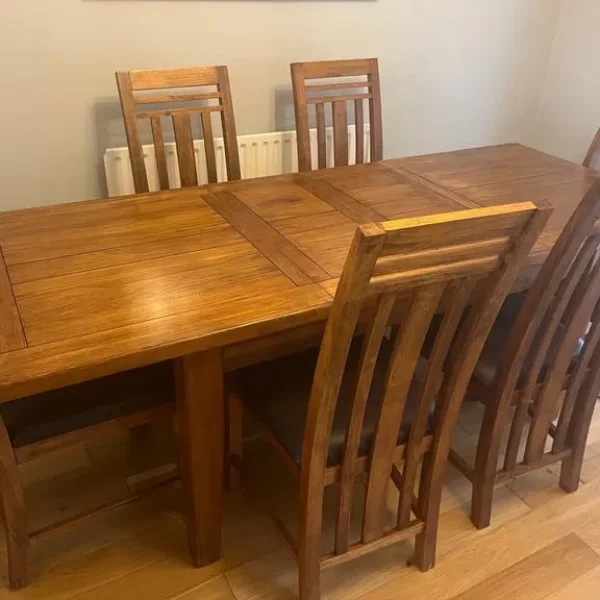Oak Dining Table, 6 Chairs and Sideboard