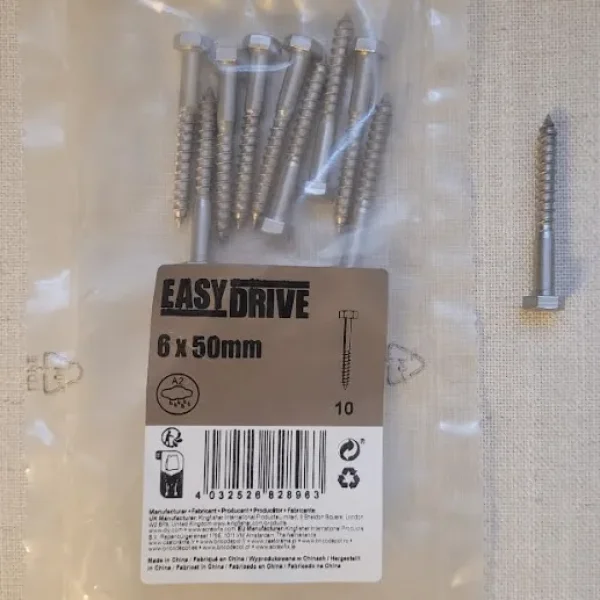 Hex Bolt Thread-Cutting Coach Screws 6mm x 50mm 10 Pack