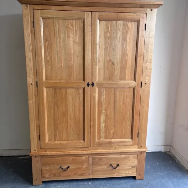 Large solid oak double wardrobe with drawers