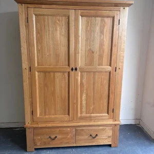 Large solid oak double wardrobe with drawers