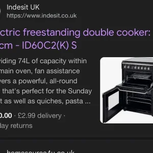 Indesit ID60C2 60cm Double Oven Electric Cooker - Black - Image 5