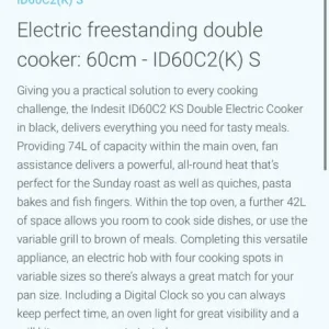Indesit ID60C2 60cm Double Oven Electric Cooker - Black - Image 6