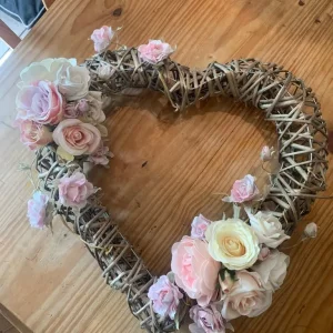 Beautiful large wicker heart wreathe with pastel roses