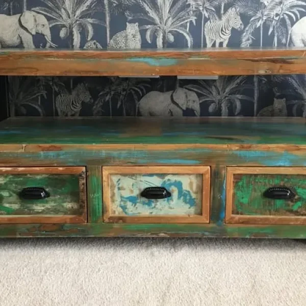 Television stand with three drawers and lower shelf