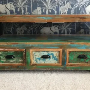 Television stand with three drawers and lower shelf