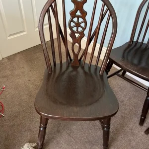 4 Solid Oak Wheel Backed Dining Room Chairs C468 - Image 2