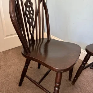 4 Solid Oak Wheel Backed Dining Room Chairs C468 - Image 3