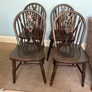 4 Solid Oak Wheel Backed Dining Room Chairs C468