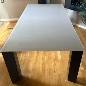 Dining table, smoked glass, extendable