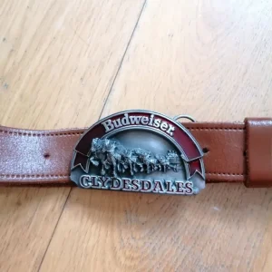 Vintage Budweiser Belt Buckle with Brown Leather Strap - Image 2
