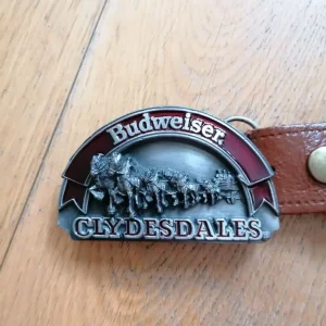 Vintage Budweiser Belt Buckle with Brown Leather Strap - Image 3
