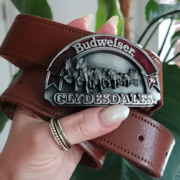 Vintage Budweiser Belt Buckle with Brown Leather Strap