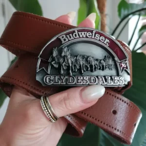 Vintage Budweiser Belt Buckle with Brown Leather Strap
