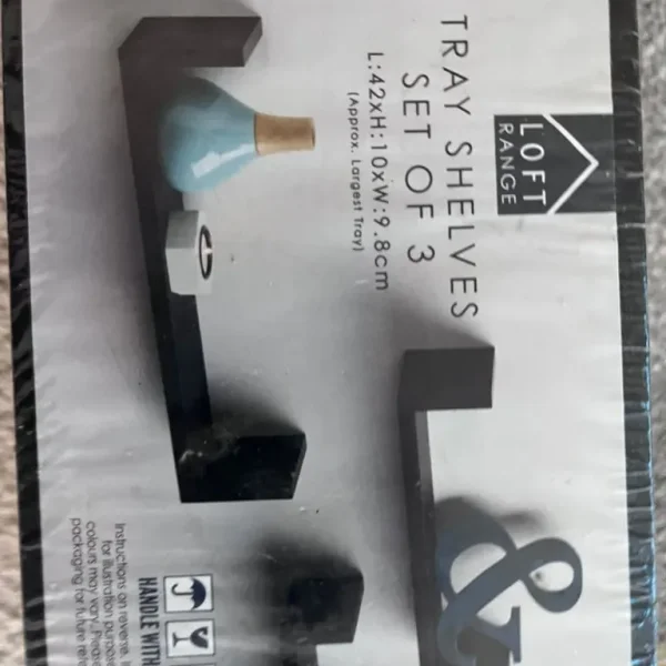 Set of 3 black U-shaped floating wall shelves