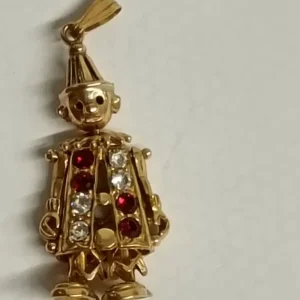 9ct Antique Articulated Gold Clown Pendant with Ruby and Diamond - Image 5