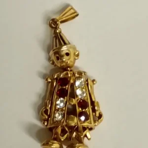 9ct Antique Articulated Gold Clown Pendant with Ruby and Diamond