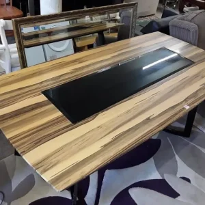 Vintage Style Formica Dining Table with Black Glass Insert - Image 6