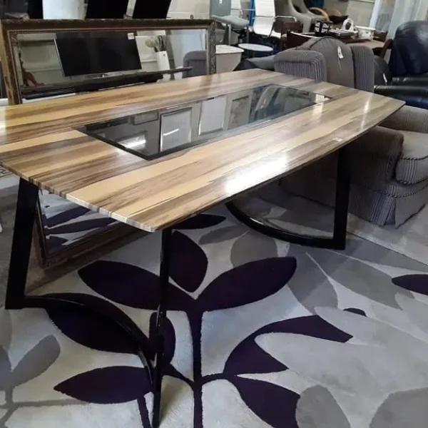 Vintage Style Formica Dining Table with Black Glass Insert