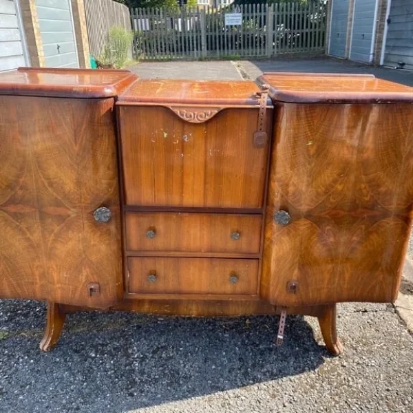 Vintage Wooden Drinks Cabinet with Pull-Down Serving Shelf