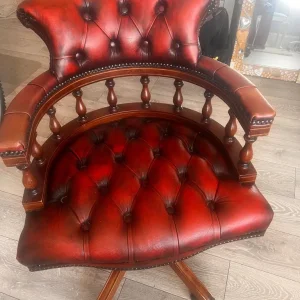 Antique Chesterfield Captains Desk Chair Red Leather - Image 2