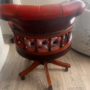 Antique Chesterfield Captains Desk Chair Red Leather - Image 3