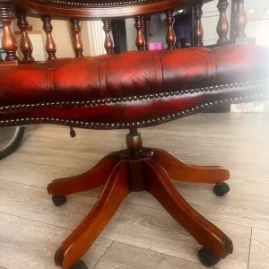 Antique Chesterfield Captains Desk Chair Red Leather - Image 4
