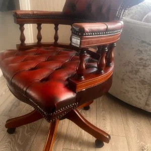 Antique Chesterfield Captains Desk Chair Red Leather - Image 5