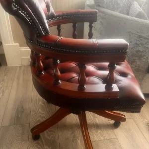Antique Chesterfield Captains Desk Chair Red Leather - Image 6