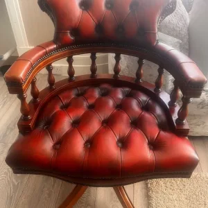 Antique Chesterfield Captains Desk Chair Red Leather