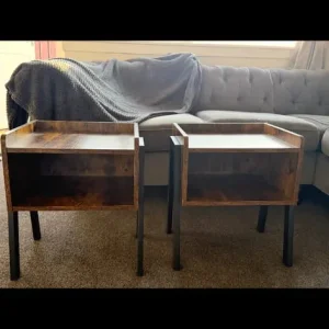 Pair of Wooden and Black Bedside Tables - Image 2
