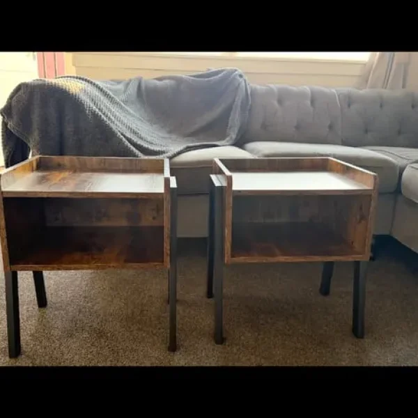 Pair of Wooden and Black Bedside Tables