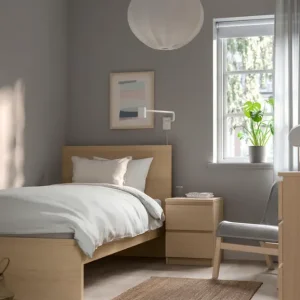 White Stained Oak IKEA Malm Single Bed with Mattress - Image 3