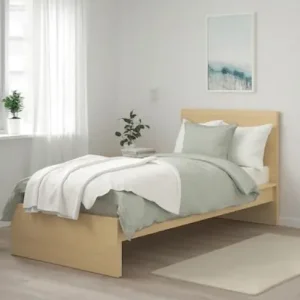 White Stained Oak IKEA Malm Single Bed with Mattress