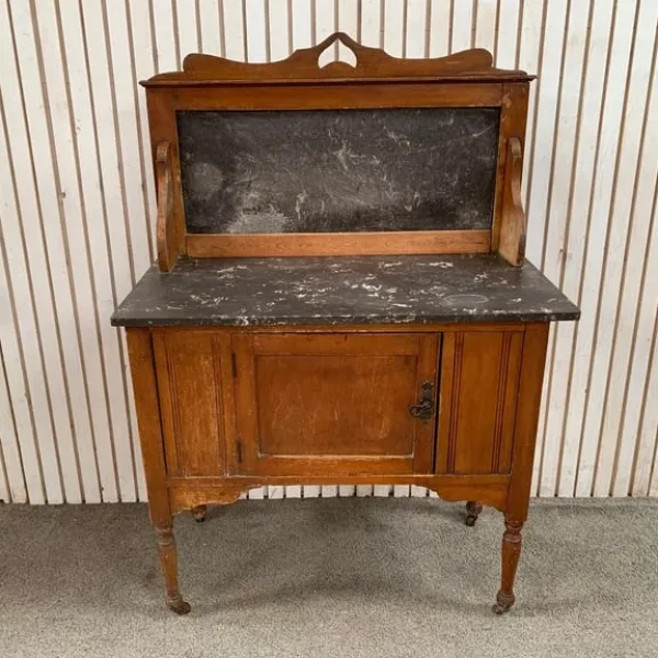 Antique Marble Top Mahogany Washstand With Cupboard