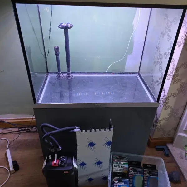 Fluval 230l fish tank with filter, lights, and custom weir