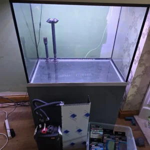 Fluval 230l fish tank with filter, lights, and custom weir