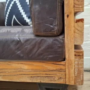 Timothy Oulton Industrial style 2 seater leather sofa with wooden frame - Image 4