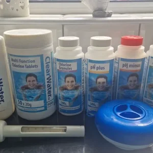 Clear water pool / spa chemical kit plus thermometer and chlorine dispenser