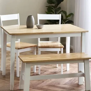 Oak white dining table and matching bench