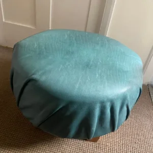 Small Ottoman with Custom Green Leather Top - Image 2