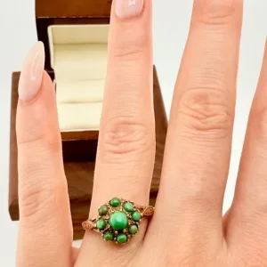 Vintage 9ct Gold Turquoise Cluster Ring - Image 5