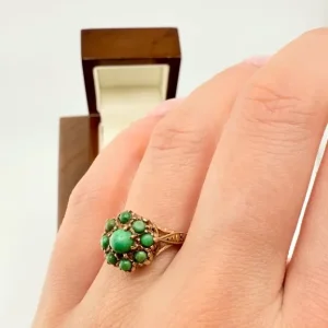 Vintage 9ct Gold Turquoise Cluster Ring - Image 6