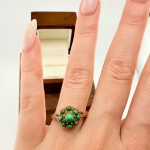Vintage 9ct Gold Turquoise Cluster Ring - Image 7