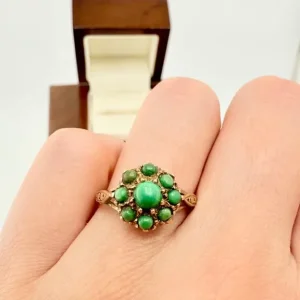Vintage 9ct Gold Turquoise Cluster Ring - Image 8