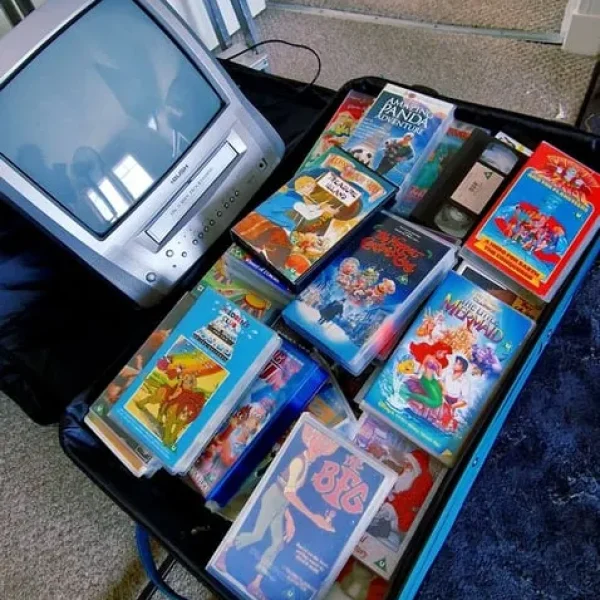 Retro TV and a stack of VHS tapes