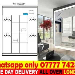 Bedroom mirror wardrobe set with matte finish - Image 3