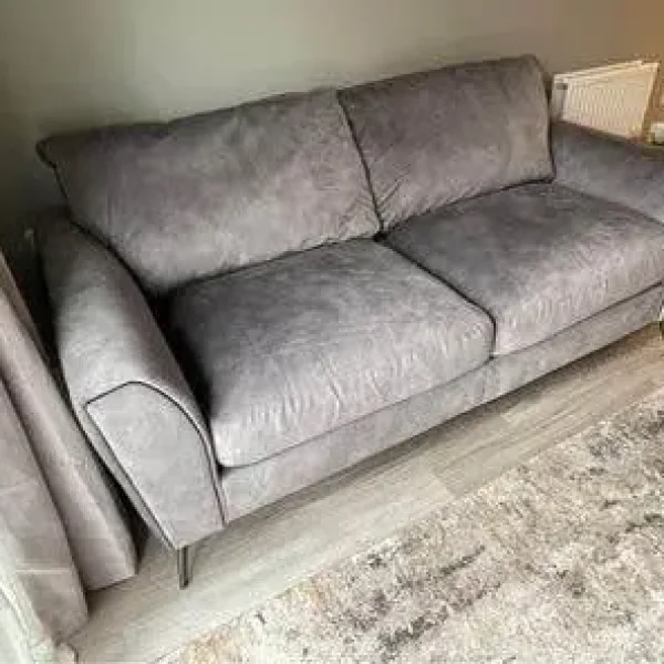 3 Seater Sofa – Mid-Century Modern Grey Velvet