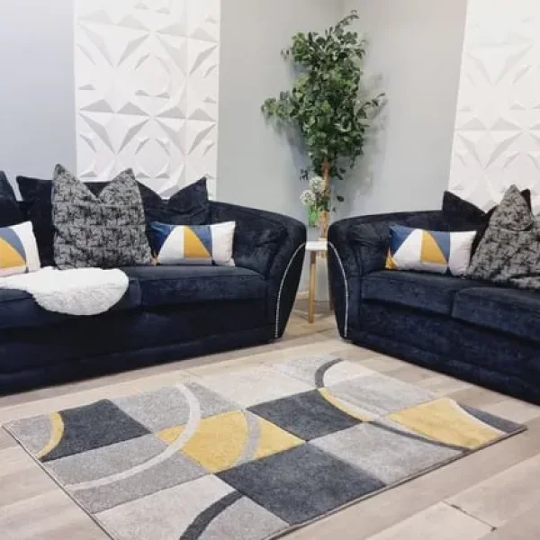 Black studded sofa set 3+2