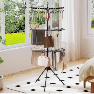 Folding Clothes Drying Rack with 3 Tiers and 24 Clips - Image 2