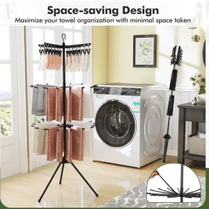 Folding Clothes Drying Rack with 3 Tiers and 24 Clips - Image 6